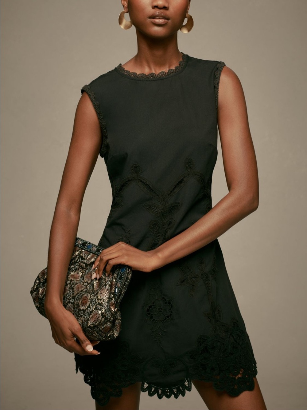 Sleeveless Black Lace-Trim Mini Dress